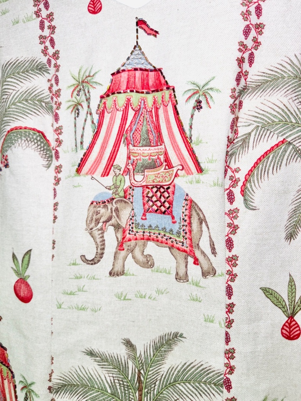 Maggy L Dress 12 Elephant Novelty Art to Wear Print Beaded Cotton India Vintage - Picture 3 of 8